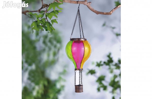 Felakasztható Szolár lámpa - hőlégballon - lángeffekt - 12 sárga LED