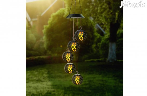 Felakasztható Szolár lámpa - lánghatással - 5 gömb - 7 cm - 50 LED