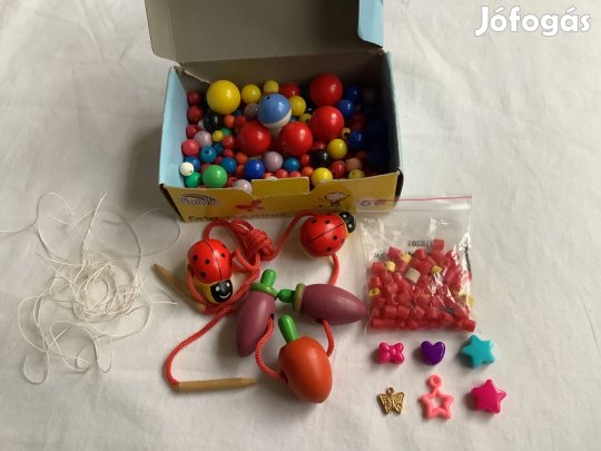 Felfűzhető gyöngy játék és fa nyaklánc , medál szett