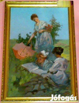 Felolvasás a réten, impresszionista festmény, Bokor Károly festőművész