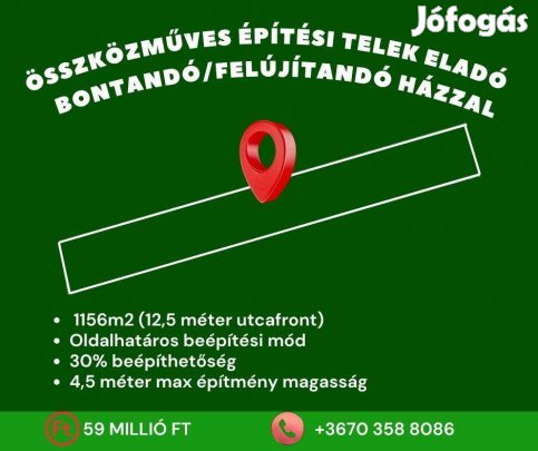 Felsővárosban 1156M2-Es Összközműves Telek Eladó