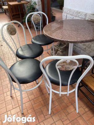 Fém, csővázas étkezőasztal, székekkel