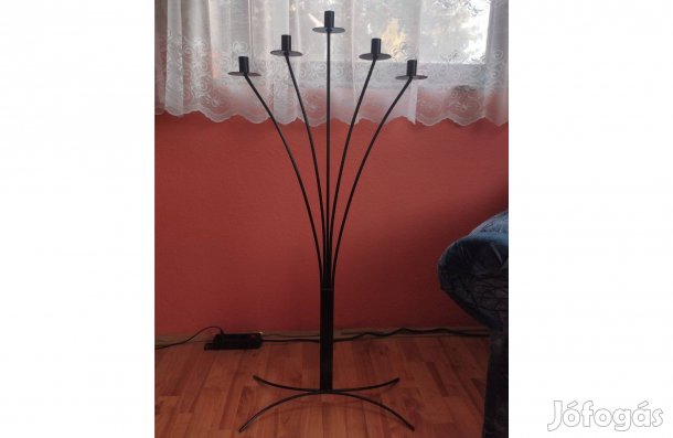 Fém, ötágú, fekete gyertyatartó