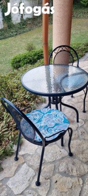 Fém balkon, erkély szett üveglapos asztal 2 szék garnitúra