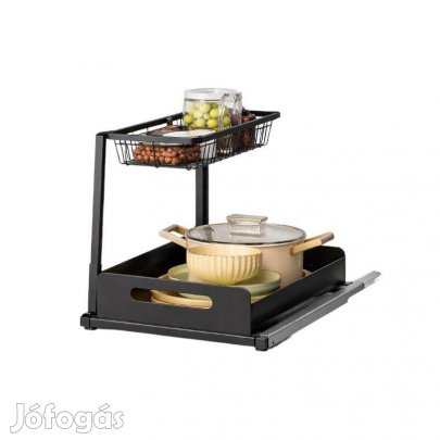 Fém konyhai polc csúszó fiókkal 36x27x28,5 cm fekete tároló polc