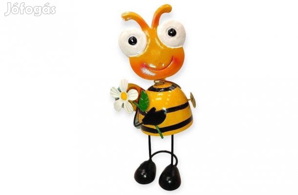 Fém méh kerti dekoráció virággal tavaszi dísz 17 cm