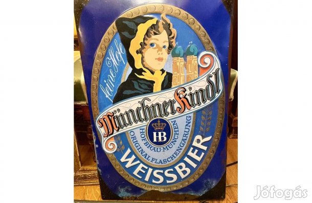 Fém sörös reklám tábla, Münchner Kindl Weissbier HB Hofbräu München