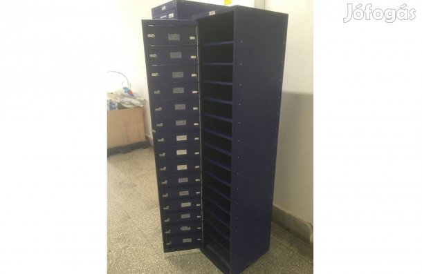 Fém szekrény sok polcos szerszám tároló alkatrész műhely 45x182x38