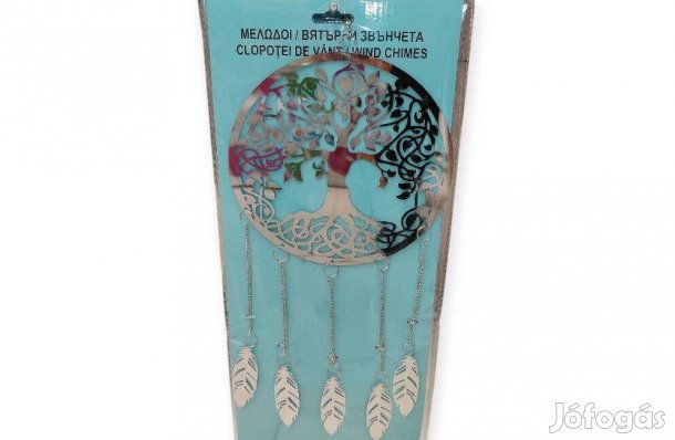 Fém szélcsengő életfával ezüst dekoráció természetes hangzással
