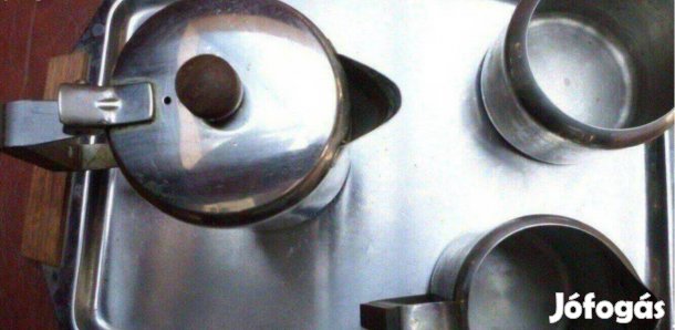 Fém tálca kanna kávés teás készlet