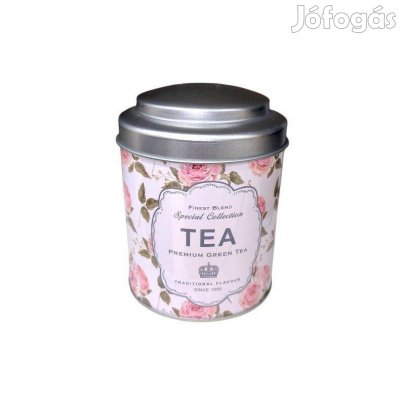 Fém teadoboz virágmintás, fedéllel 9x11,8 cm