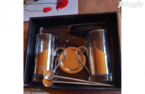 Fém-üveg Cappuccino készlet elemes tejhabosítóval - Új