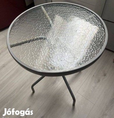Fém üveglapos kisasztal 60cm újszerű