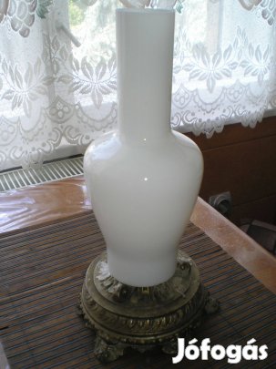 Fémtalpú, üvegbúrás gyertyatartó, régi darab