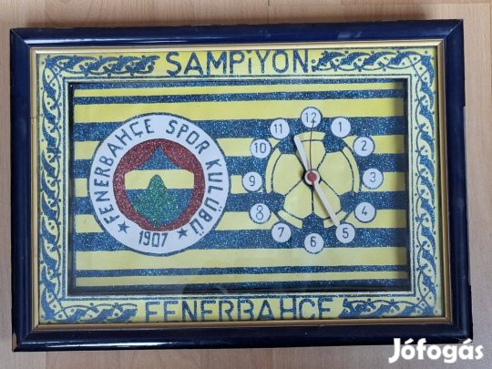 Fenerbahce ereklye, egyedi készítés, üvegezett kép, működő fali órával