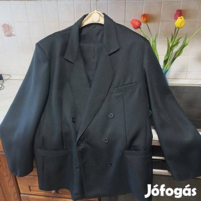 Fényes fekete 50-es méretű 2 részes zakó+nadrág