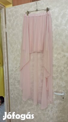 Fényes hatású világos rózsaszín aszimmetrikus muszlin szoknya 36-os
