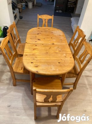 Fenyő étkezőasztal székekkel