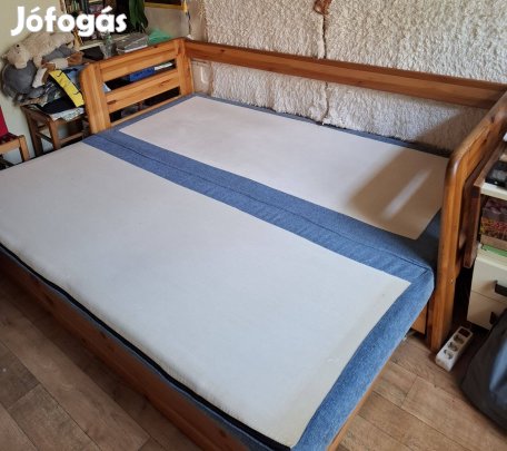 Fenyő heverő, 2 az 1-ben, kétszemélyes ágyként is, ágyneműtartóval