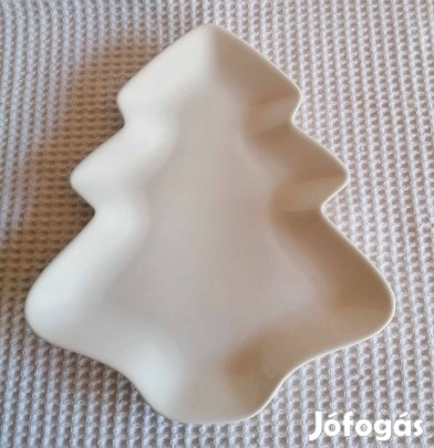 Fenyőfa / Karácsonyfa Formájú Fényes Fehér Kerámia Kínáló Tál / Tálca