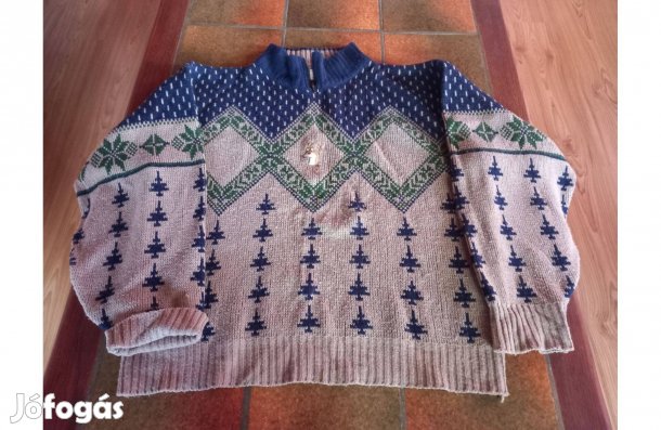Fenyőfa-szarvas gépi kötött 42-44-es pulóver