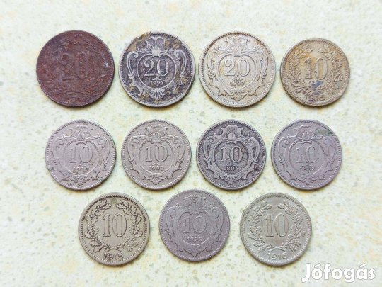 Ferenc József 11 db Különböző Érme 10 20 Heller Fillér 1893-1918