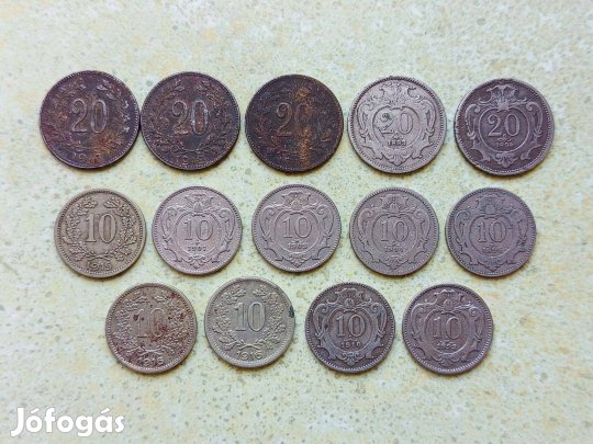 Ferenc József 14 db Különböző Érme 10 20 Heller Fillér 1893-1918