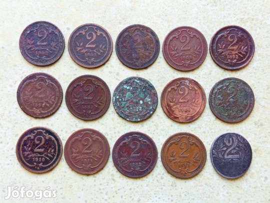 Ferenc József 15 db Különböző Érme 2 Heller Fillér 1893-1917