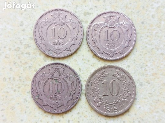 Ferenc József 4 db Különböző Érme 10 Heller Fillér 1894-1915 Habsburg