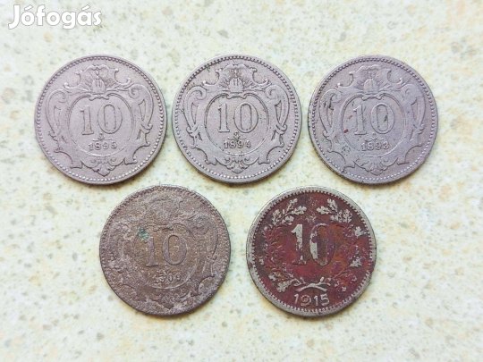 Ferenc József 5 db Különböző Érme 10 Heller Fillér 1893-1915