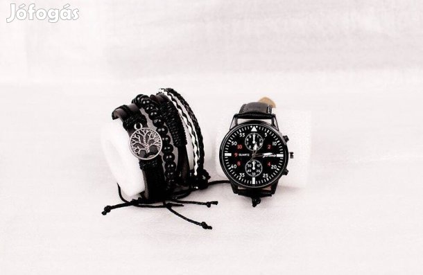 Férfi Kvarc óra Karkötő szettel, Fekete