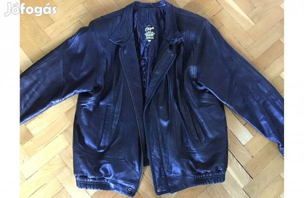 Férfi, fekete bőrkabát, bőrdzseki. 54-es, XL