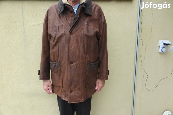 Férfi barna bőr kabát béléssel
