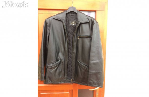 Férfi bélelt bőr kabát, L , fekete, szép állapotban eladó