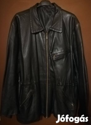 Férfi fekete valódibőr dzseki,52-méret,zip-záras,unisex,-olcsón!/63