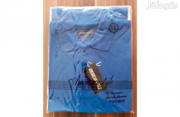 Férfi galléros királykék, új, rövid ujjú póló (Méret: XL)