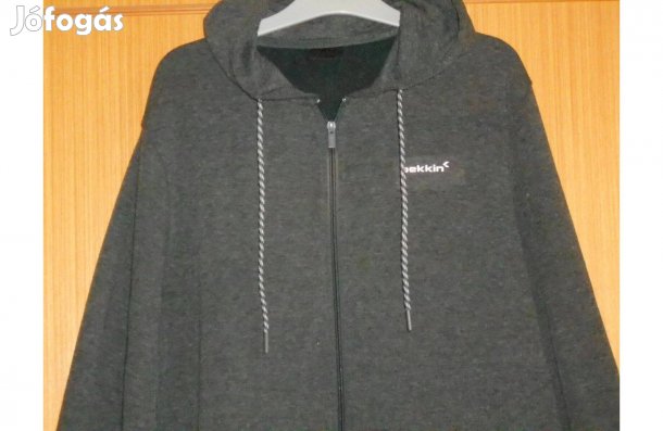 Férfi kardigán, szép, sötét, sportos, zsebes, kapucnis, márkás. L