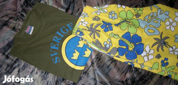 Férfi keki pamut poló,rövid nadrággal,L-méretű,egyben olcsón!/45