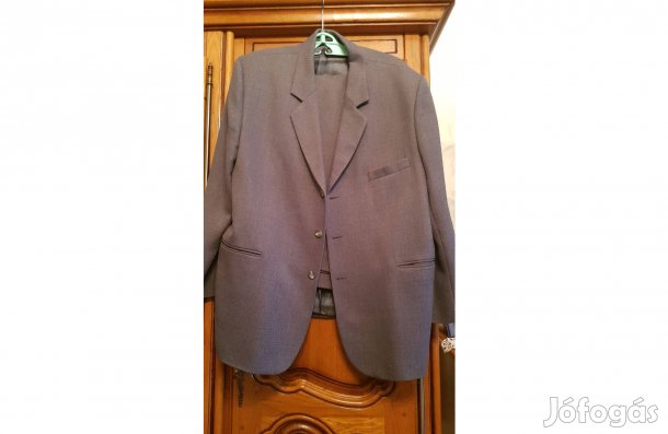 Férfi sötétszürke öltöny, új, varratott, 52-es méret