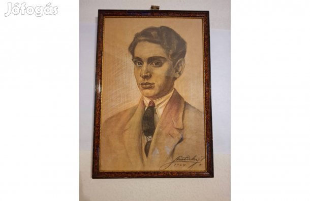Férfiportré - szignózott keretezett rajz 1924-ből 44*30 cm_