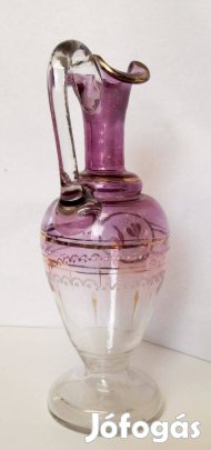 Festett díszítésű biedermeier huta üveg kancsó. Bohemia kézműves munk