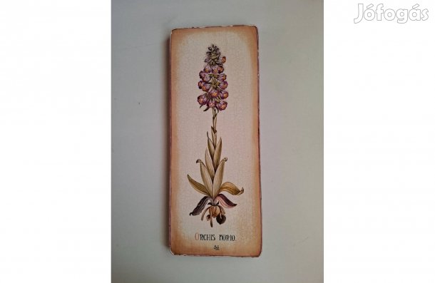 Festett fatábla virág mintával Orchis morio akasztóval 45*18 cm_