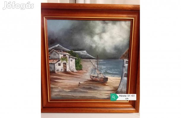 Festett kép keretben ( Kikötő ) 51 x 51 cm eladó!