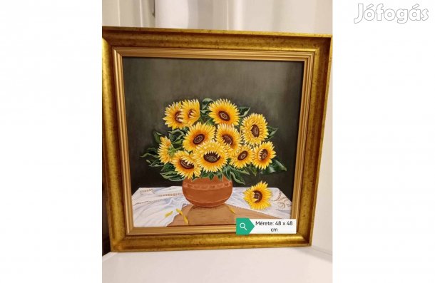 Festett kép keretben ( Napraforgók) 48 x 48 cm eladó!