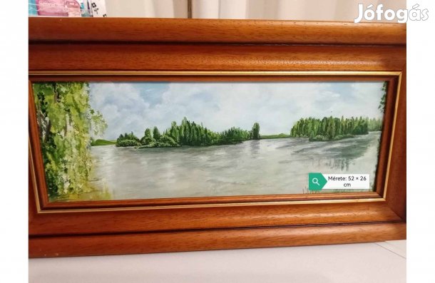 Festett kép keretben ( Tópart ) 52 x 26 cm eladó!