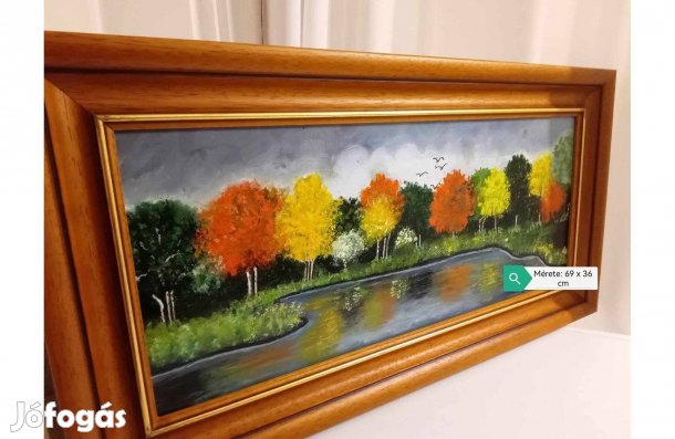 Festett kép keretben ( színes fasor ) 69 x 36 cm eladó!