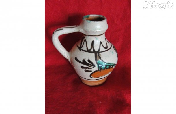 Festett kerámia füles kancsó korsó váza 11 cm_