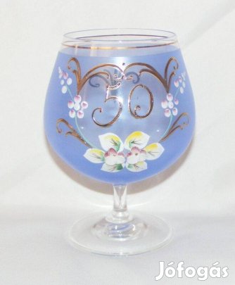 Festett virágos üveg pohár 50. évforduló