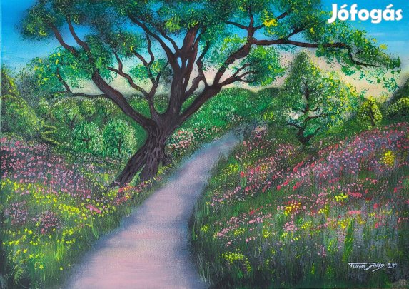 Festmény "Nyári erdei út" tájkép festmény 70 x 50 cm vászon