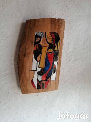 Festmény, fa, akril, pirográf